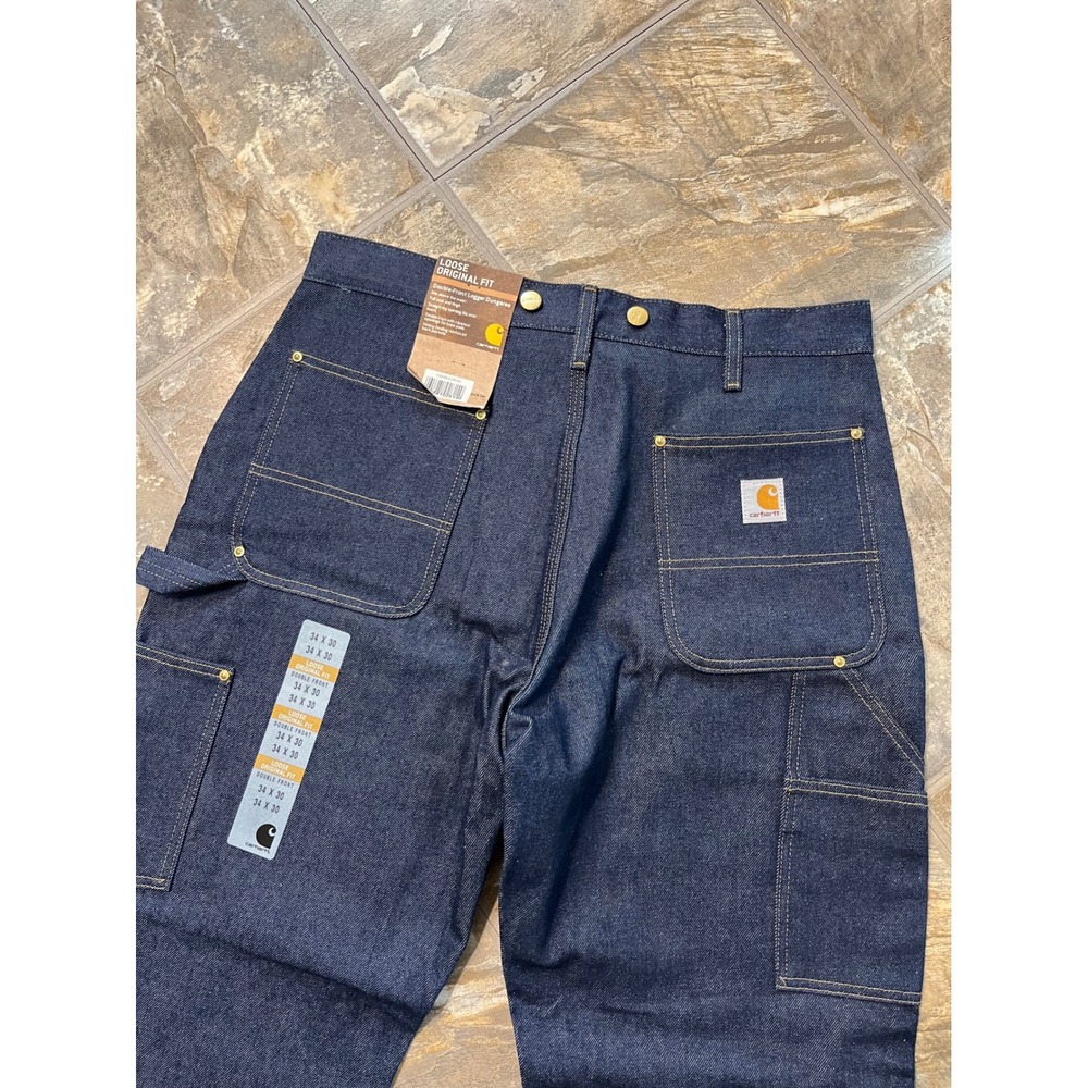 Carhartt Logger Dungarees Men 34x30 Blue NEW Double Front B07 DNM Work Pants - Picture 4 of 10